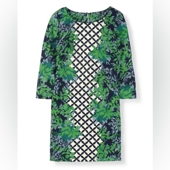BODEN Floral Lattice Silk Blend Eliza Mini Dress Sz 10 Blue Green 3/4 Sleeve - Picture 3 of 12